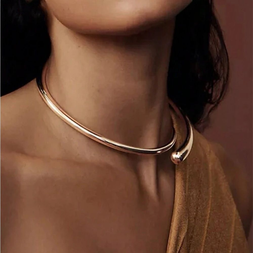 Anthropologie Gold Sculptural Collar Necklace